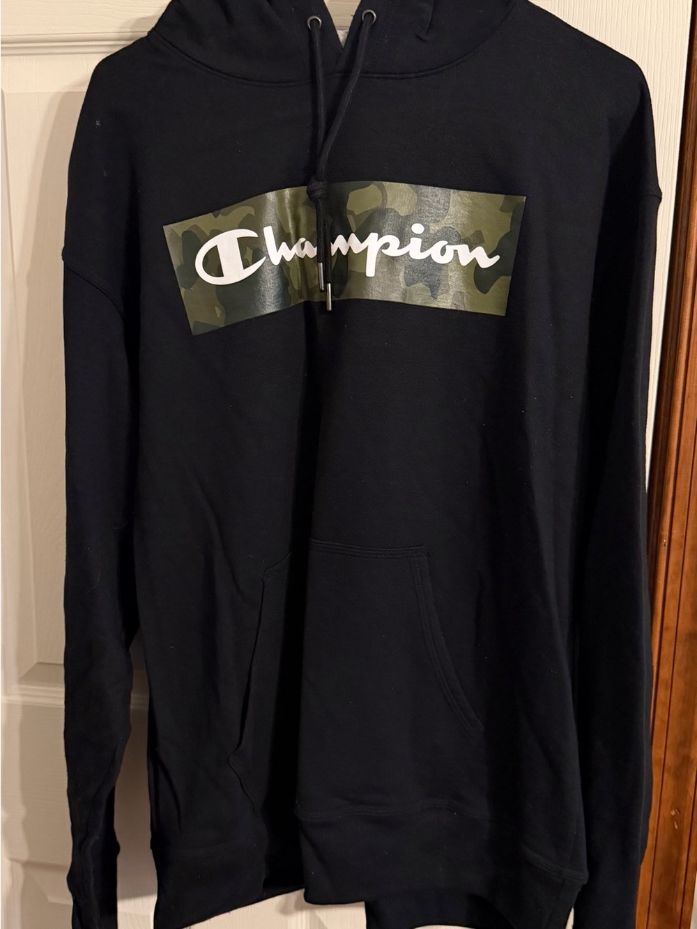 Champion Gray Hoodie with Blue Accents